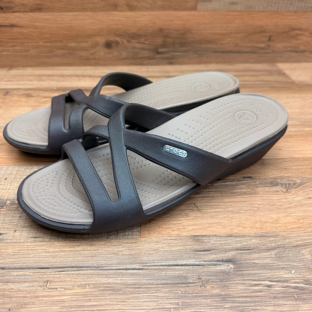 Crocs Patricia II Wedge Sandals Womens 10 Espresso brown Strappy